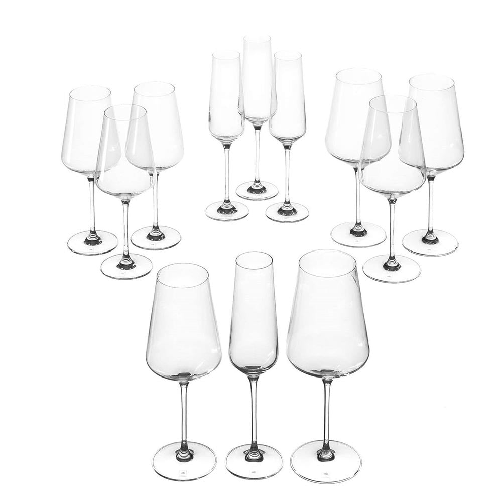 Leonardo Wine Glasses: 4 each Red, White and Champagne Goblets - Set of 12