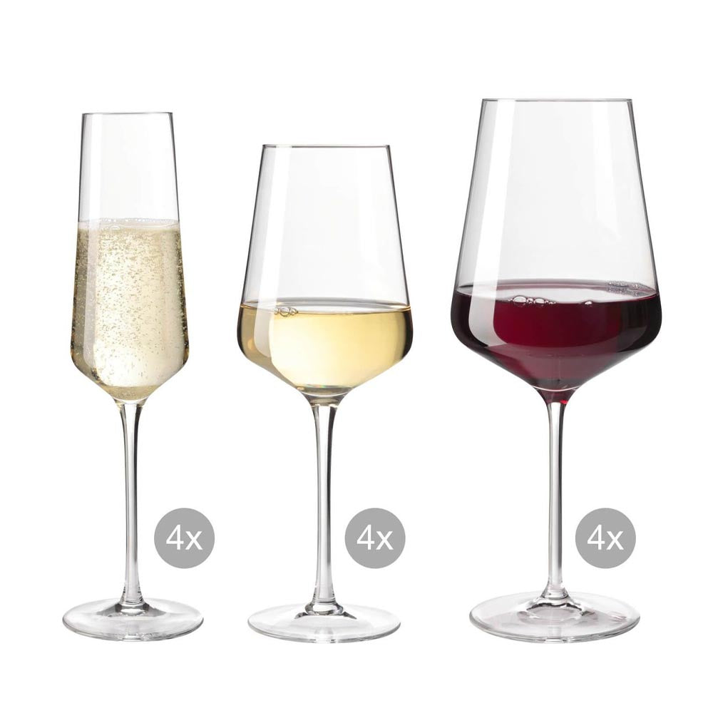 Leonardo Wine Glasses: 4 each Red, White and Champagne Goblets - Set of 12