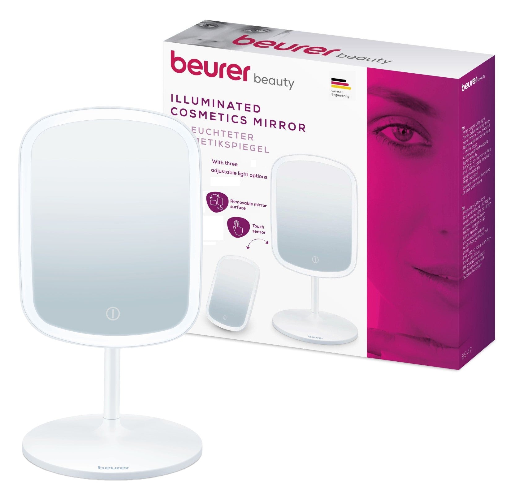 Beurer Makeup Mirror | LED Light Mirror On Stand | USB Rechargeable | BS 47