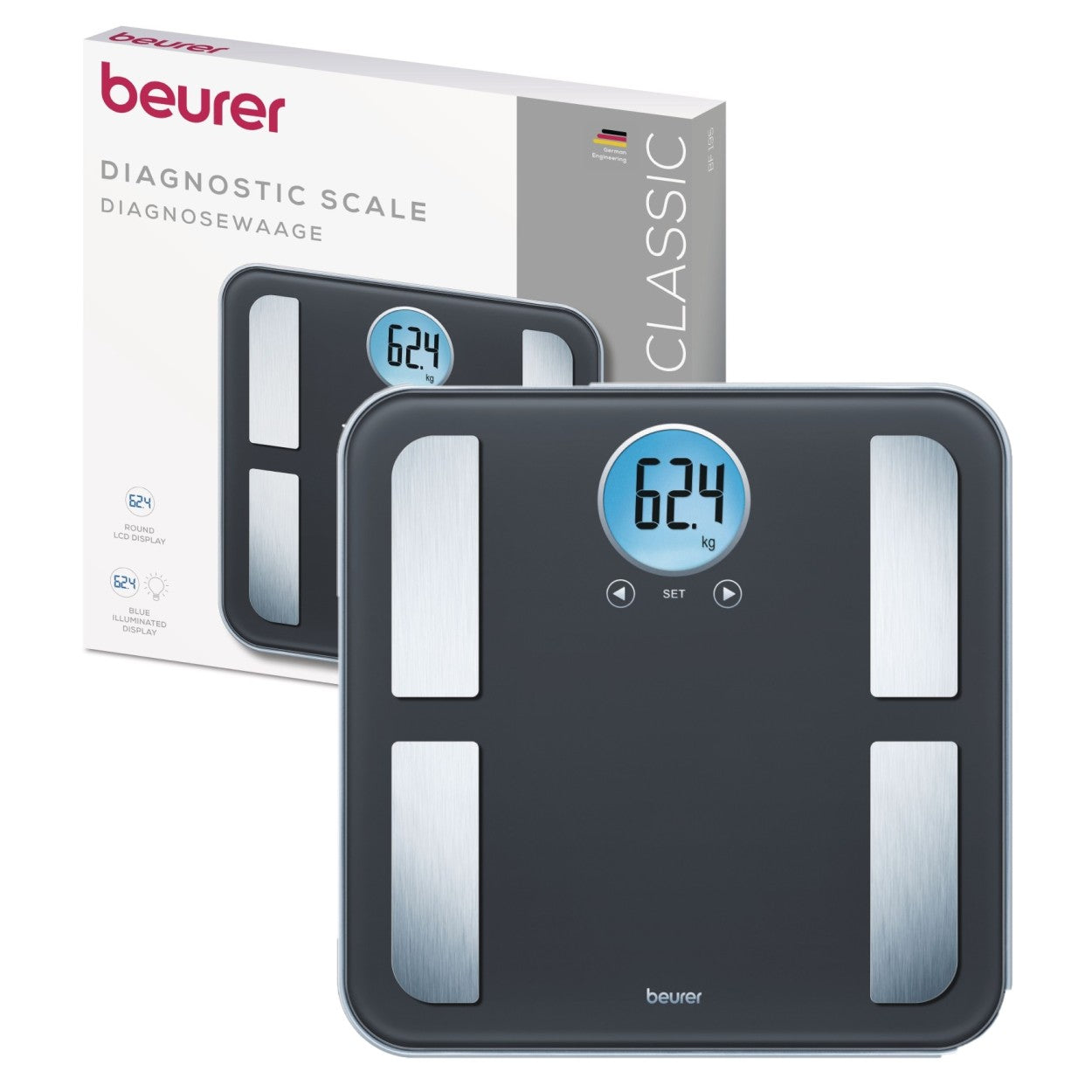 Beurer BF 195 | Diagnostic Bathroom Scale | Calculate Weight, BMI, Body Fat, Water, Muscle, Bone Mass & AMR Calories