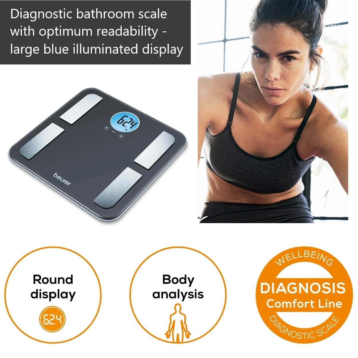 Beurer BF 195 | Diagnostic Bathroom Scale | Calculate Weight, BMI, Body Fat, Water, Muscle, Bone Mass & AMR Calories