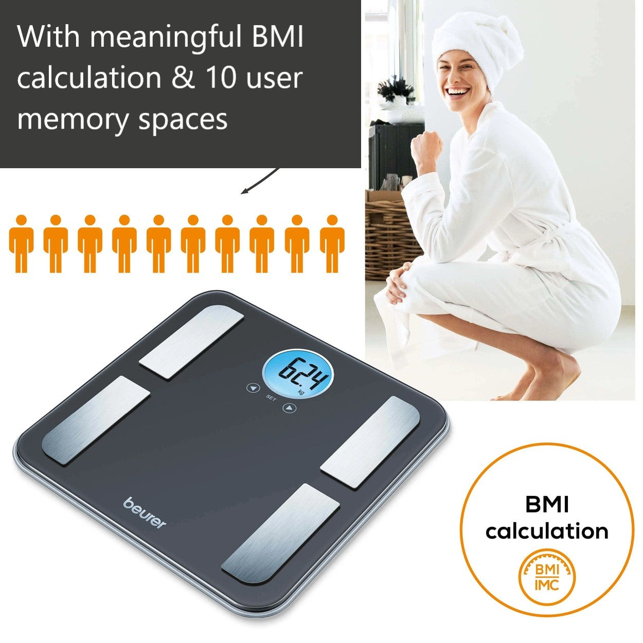 Beurer BF 195 | Diagnostic Bathroom Scale | Calculate Weight, BMI, Body Fat, Water, Muscle, Bone Mass & AMR Calories
