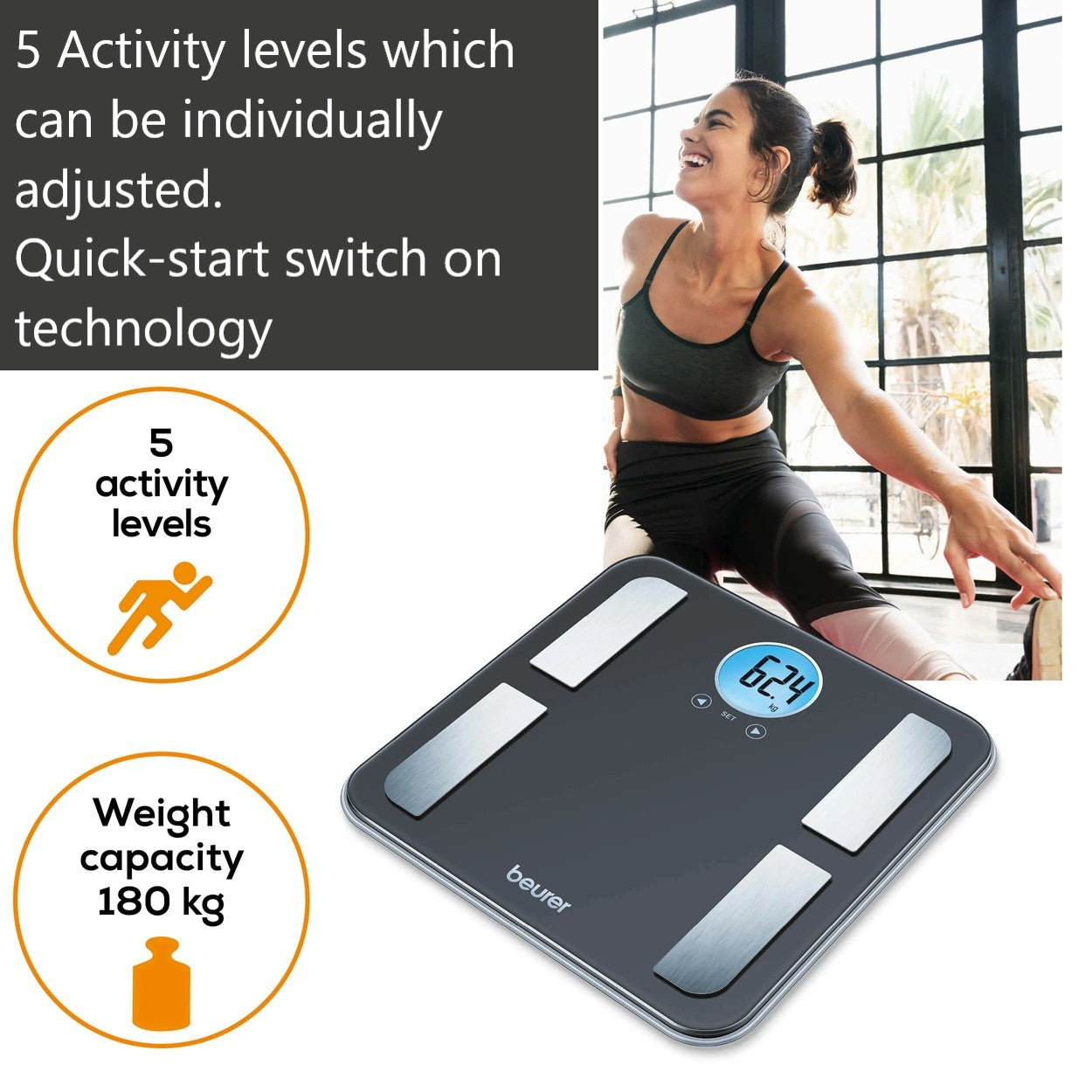 Beurer BF 195 | Diagnostic Bathroom Scale | Calculate Weight, BMI, Body Fat, Water, Muscle, Bone Mass & AMR Calories