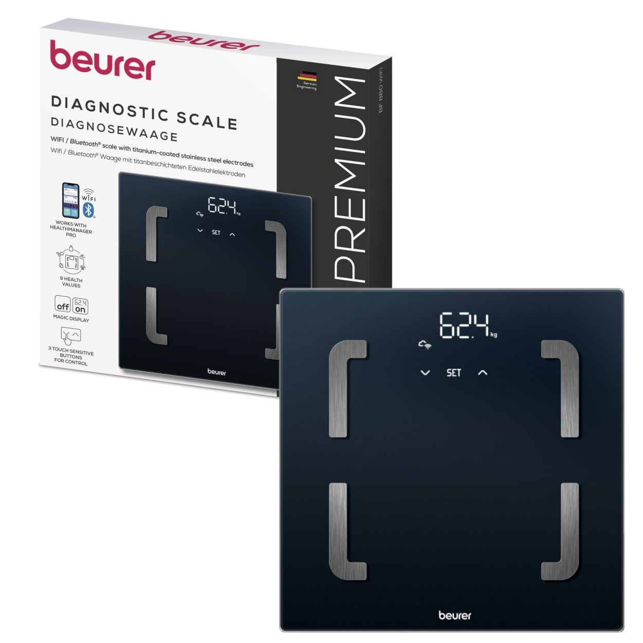 Beurer Diagnostic Scale BF 880 WIFI + App | BMI, Body Fat, Muscle Ratio, Weight & More