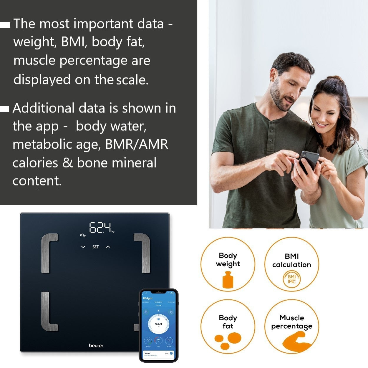 Beurer Diagnostic Scale BF 880 WIFI + App | BMI, Body Fat, Muscle Ratio, Weight & More