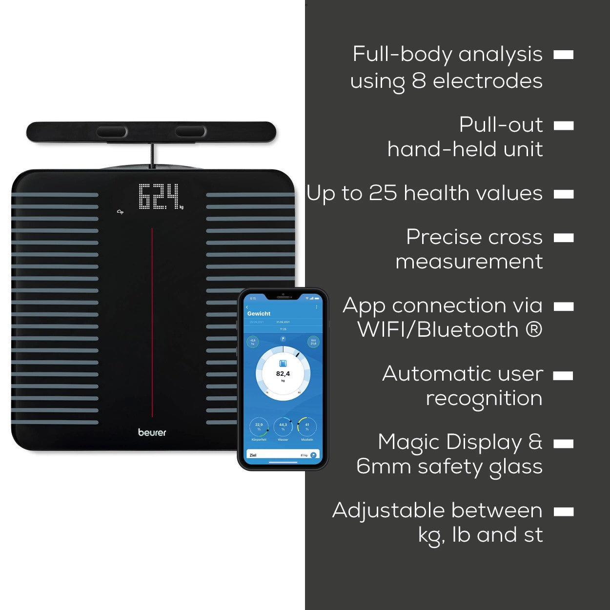 Beurer BF 990 WIFI Diagnostic Bathroom Scale with Full-Body Analysis on 25 Metrics