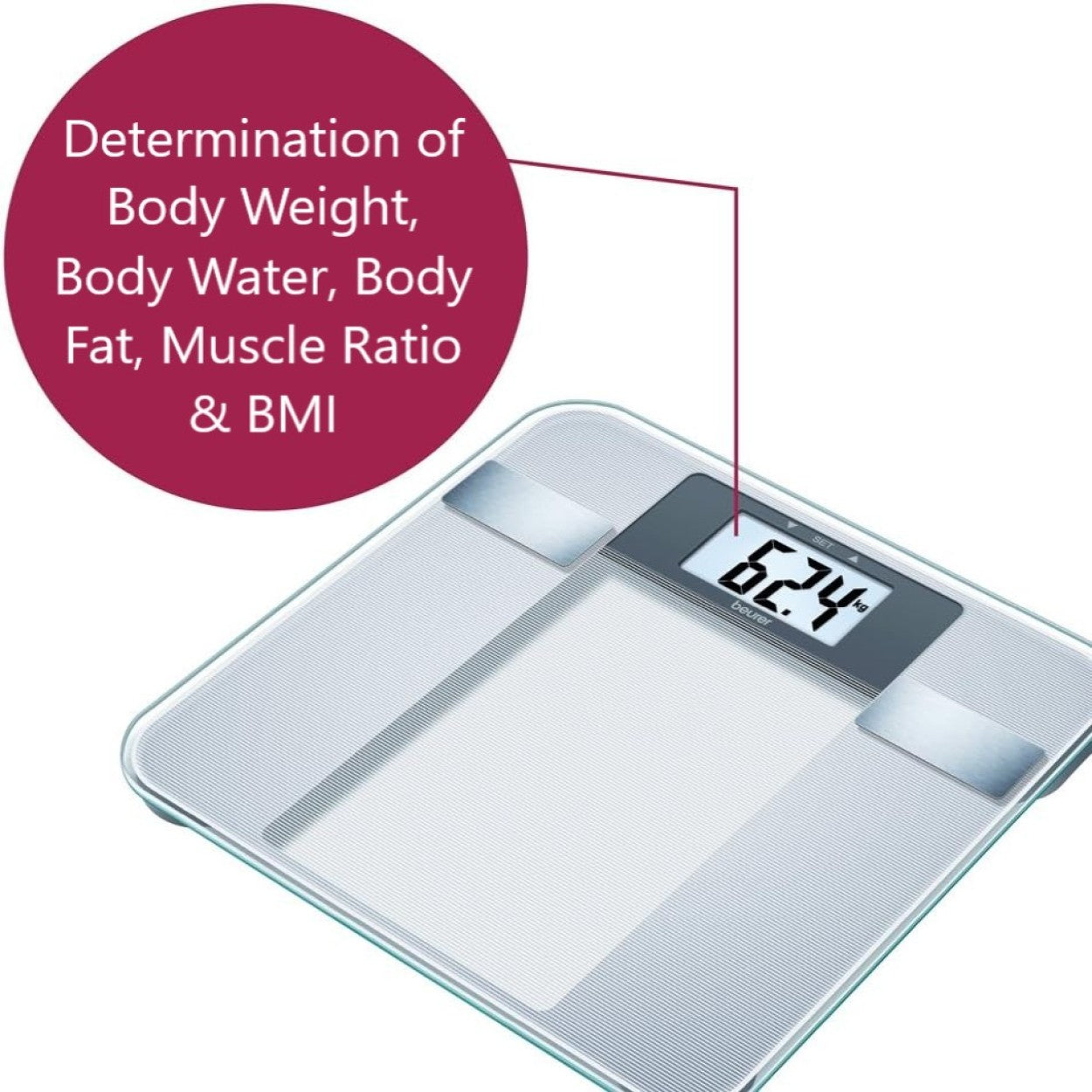 Beurer Diagnostic Bathroom Scale | BG 13 | Measures Weight, Fat, Water, Muscle & BMI