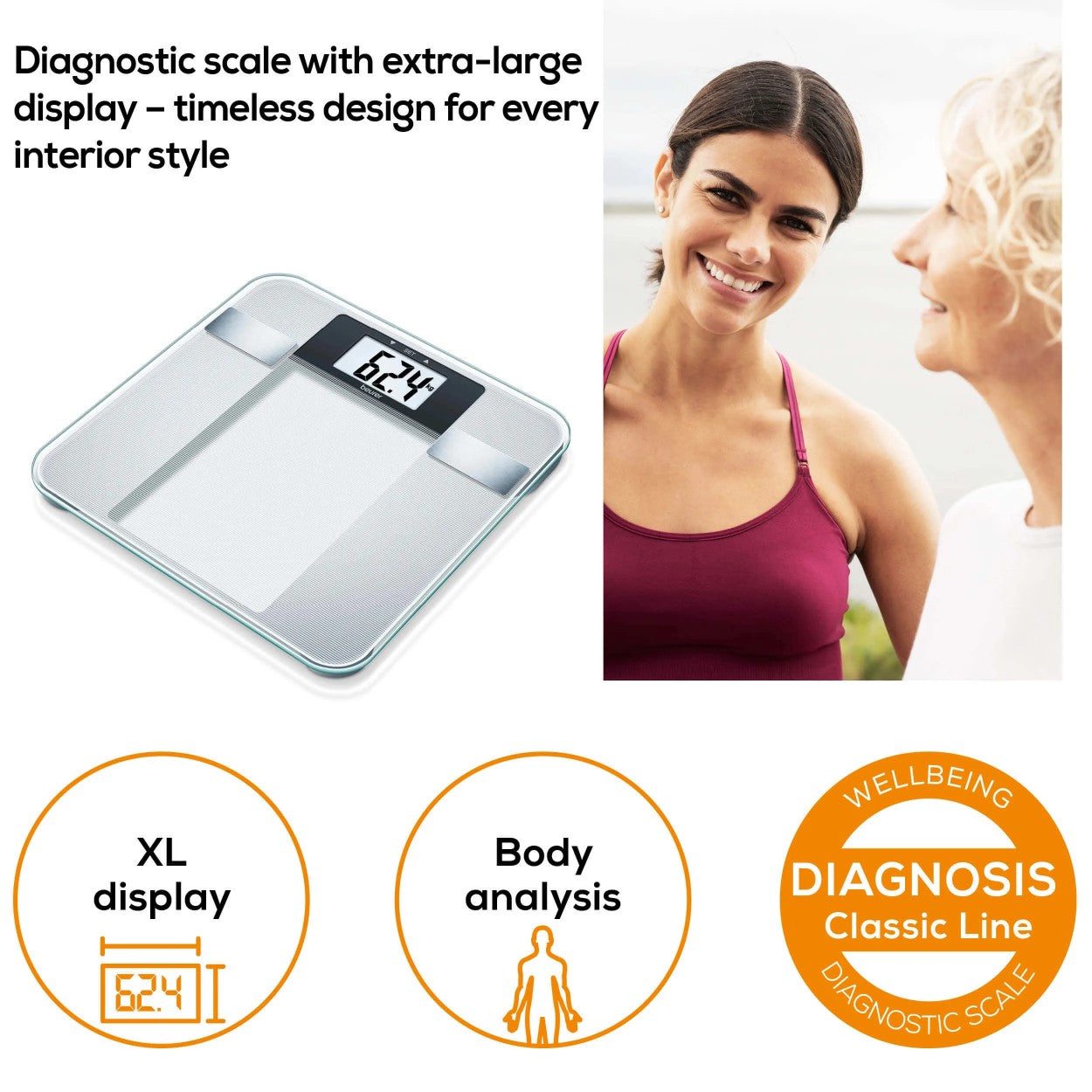 Beurer Diagnostic Bathroom Scale | BG 13 | Measures Weight, Fat, Water, Muscle & BMI