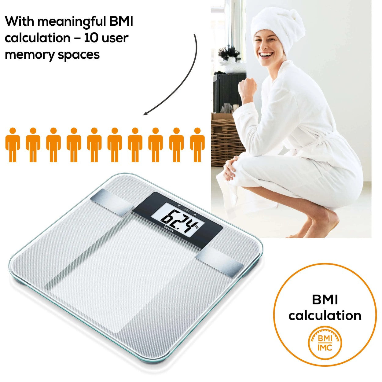 Beurer Diagnostic Bathroom Scale | BG 13 | Measures Weight, Fat, Water, Muscle & BMI