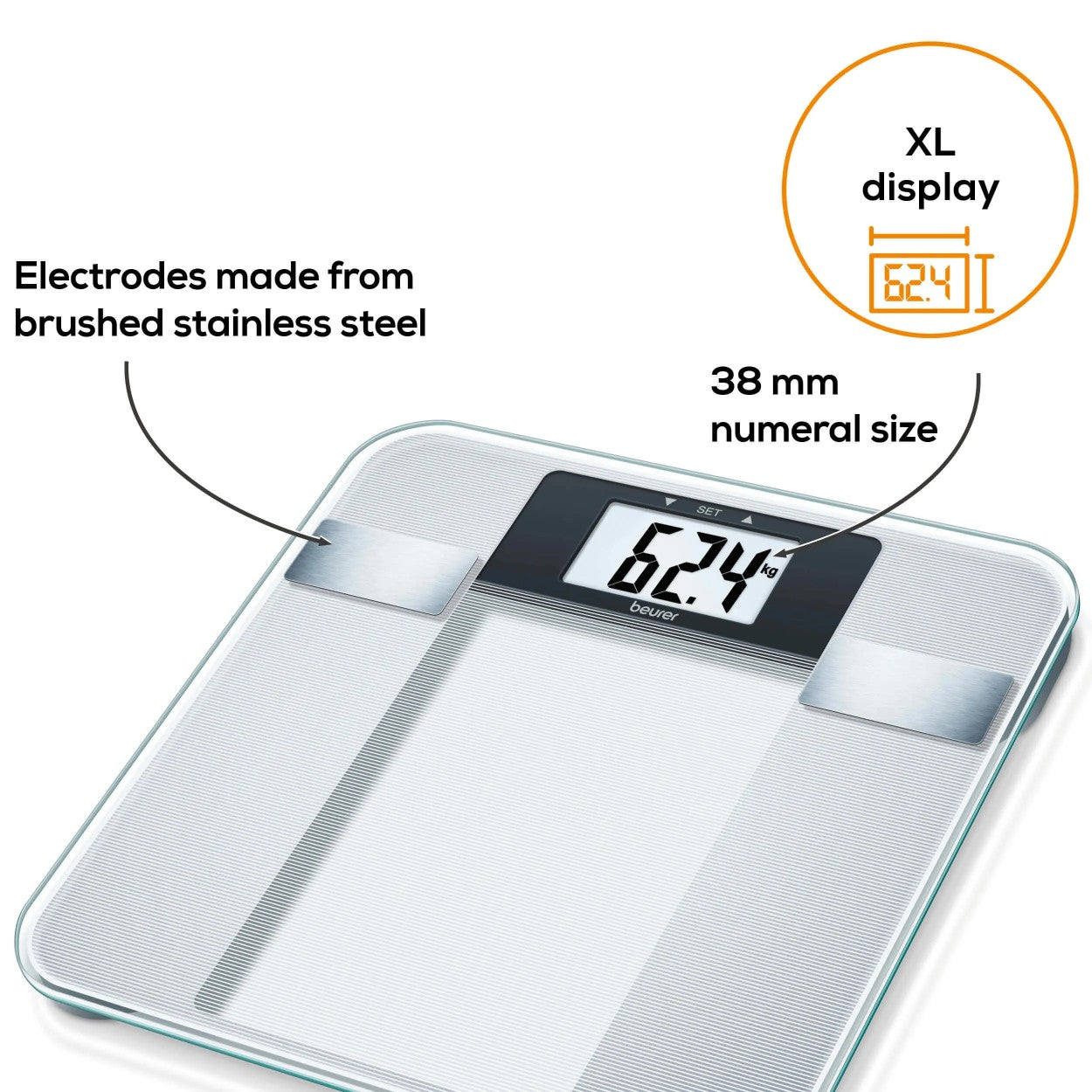 Beurer Diagnostic Bathroom Scale | BG 13 | Measures Weight, Fat, Water, Muscle & BMI