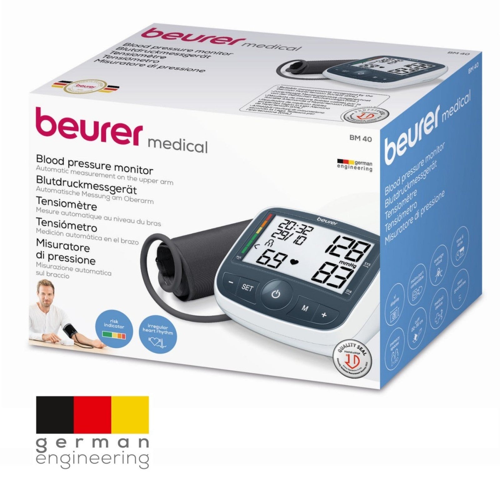 Beurer Germany BM 40 Upper Arm Blood Pressure Monitor: XL Display, Arrythmia & Risk Alerts