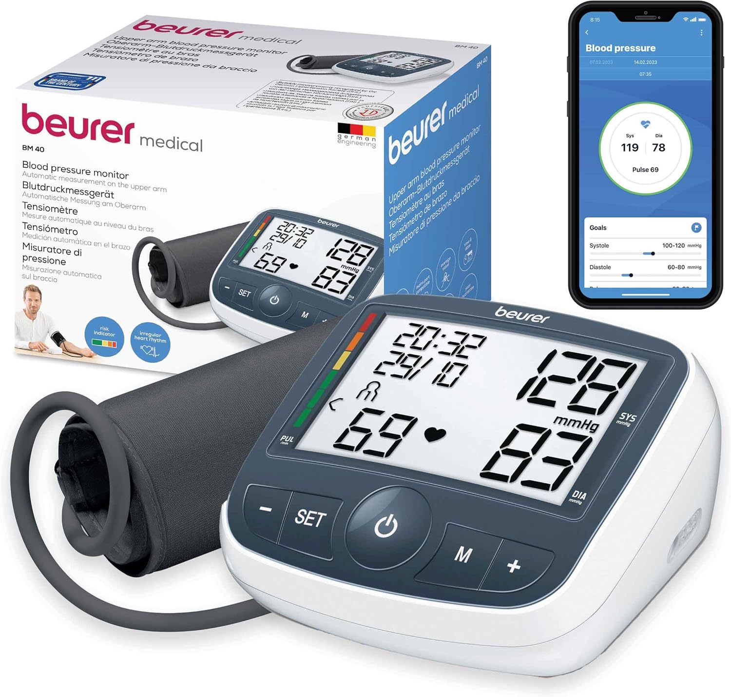 Beurer BM 40 Upper Arm Blood Pressure Monitor with Mains Adaptor and XL Display