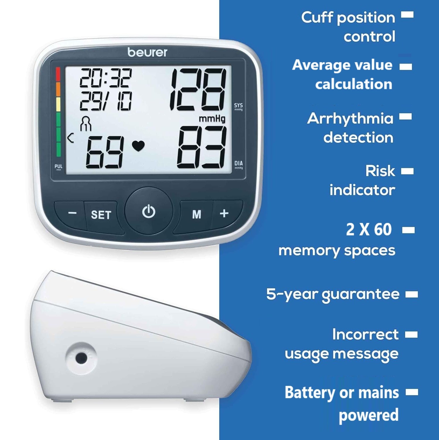 Beurer BM 40 Upper Arm Blood Pressure Monitor with Mains Adaptor and XL Display