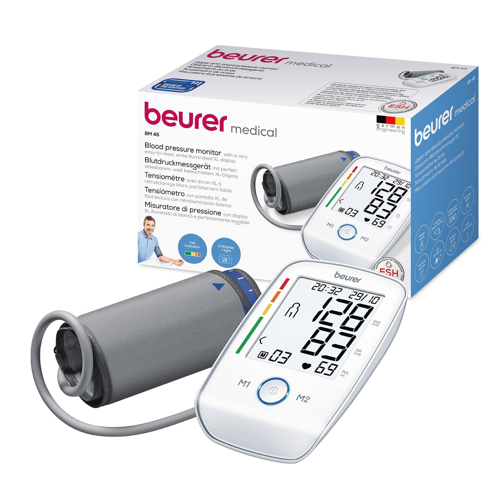 Beurer Germany BM 45 Upper Arm Blood Pressure Monitor | XL Illuminated Display | Touch Sensor Buttons
