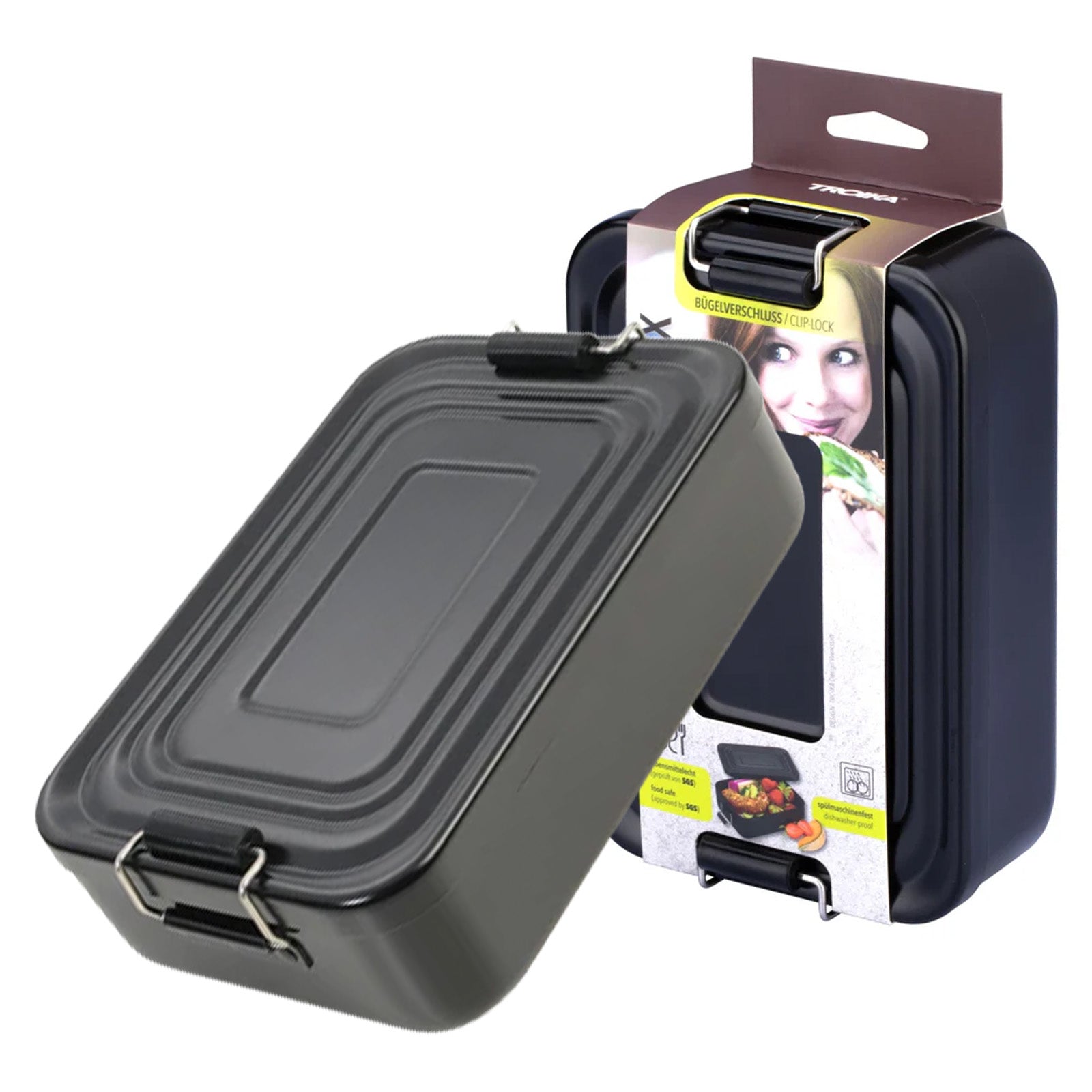 TROIKA Germany Lunchbox | Aluminium Clip-Lock, Swing-Top | Dishwasher-Safe