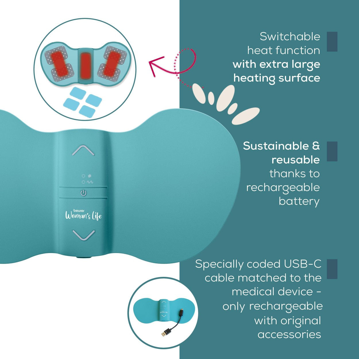 Beurer Germany EM 55 XL Menstrual Period Pain Relief & Endometriosis Pain Relief | TENS & Heat
