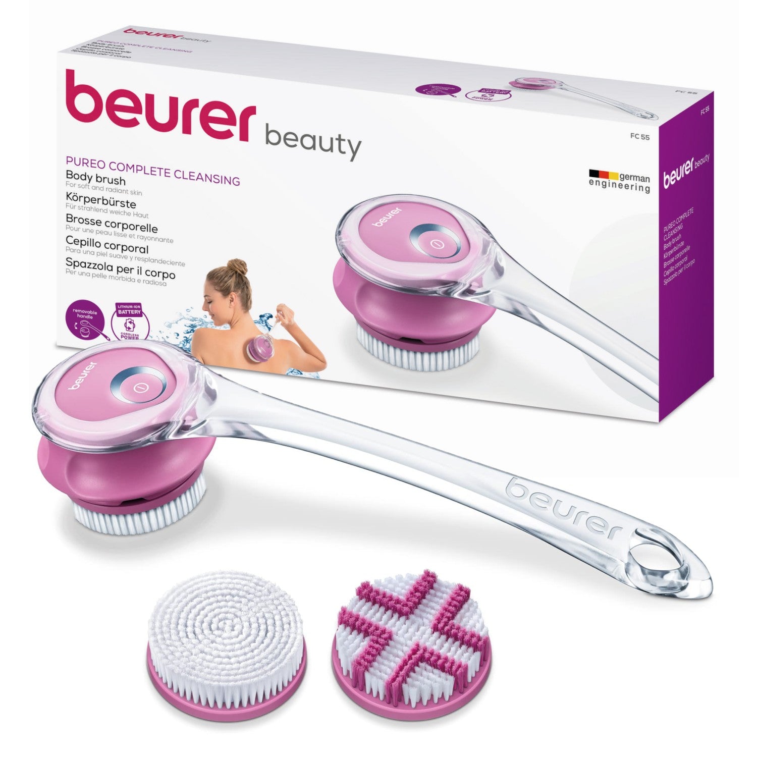 Beurer FC 55 Rechargeable Body Brush: Cleanse & Exfoliate. Removeable Handle. Waterproof