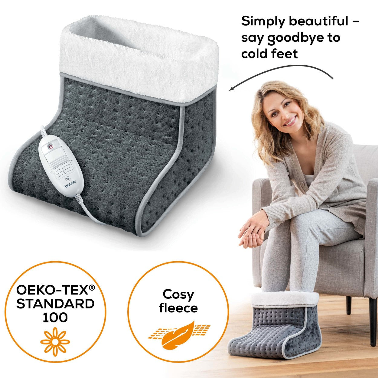 Beurer Germany FW 20 Electric Foot Warmer in Grey: Adjustable Temperature. Cosy Materials. Low Energy Heat.