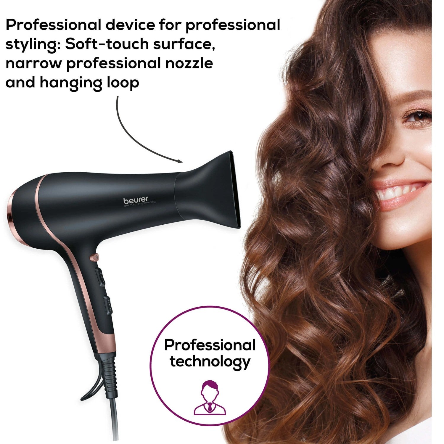 Beurer HC 30 Hair Dryer: Professional Blow Dryer & Slim Nozzle. 2200-2400 W. 3 Heat & 2 Fan Settings