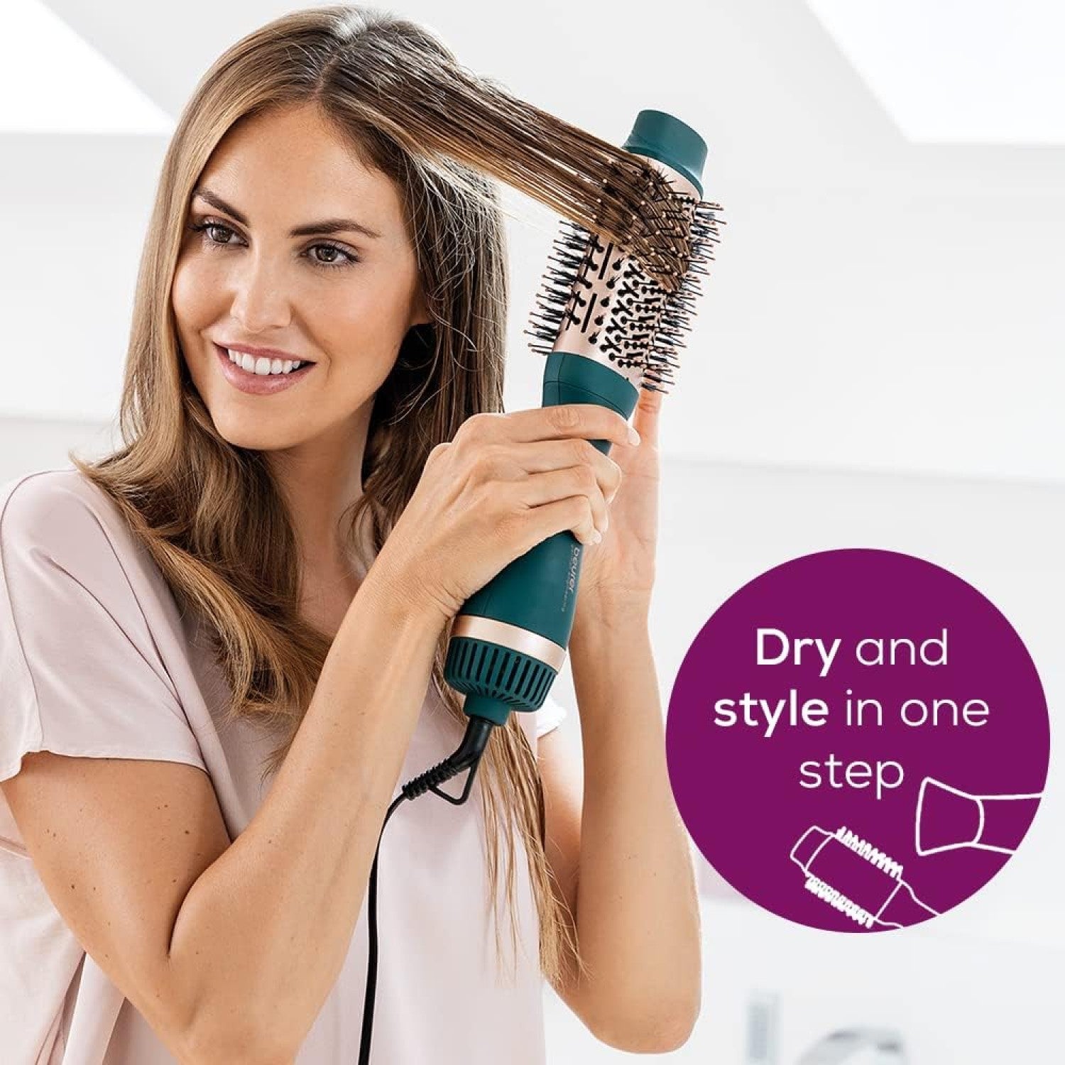 Beurer 2-in-1 Volumising Hair Dryer Brush in XXL Size for Ultra Volume & Style: HC 45 in Ocean Blue