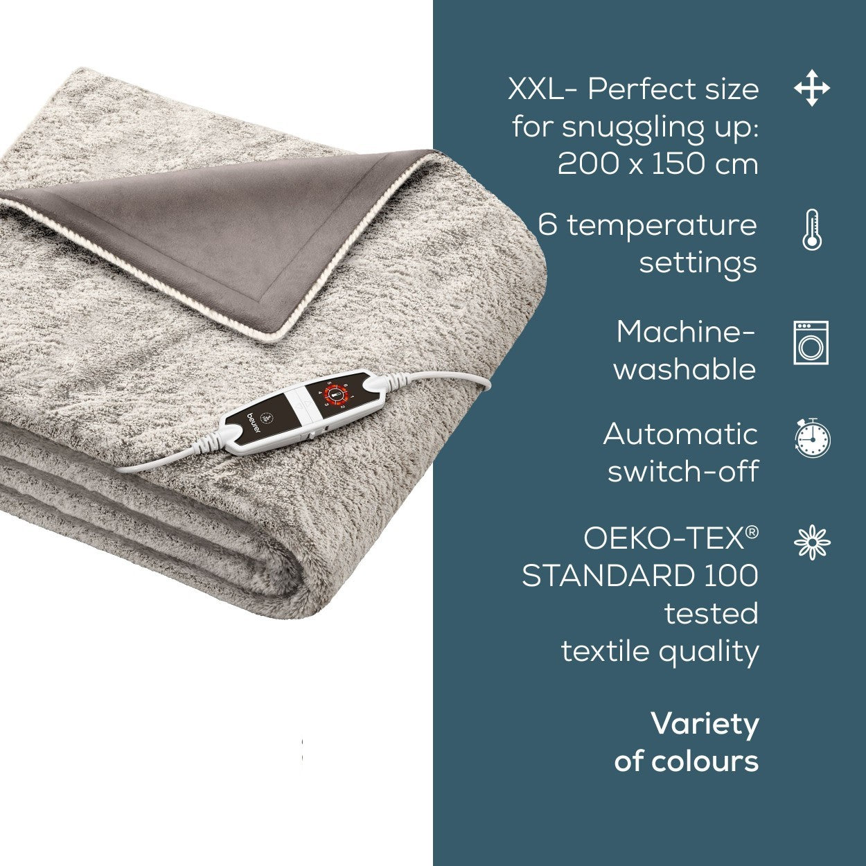 Beurer HD 150 XXL Electric Blanket Throw / Heated Over Blanket in Nordic Grey | 2x1.5m