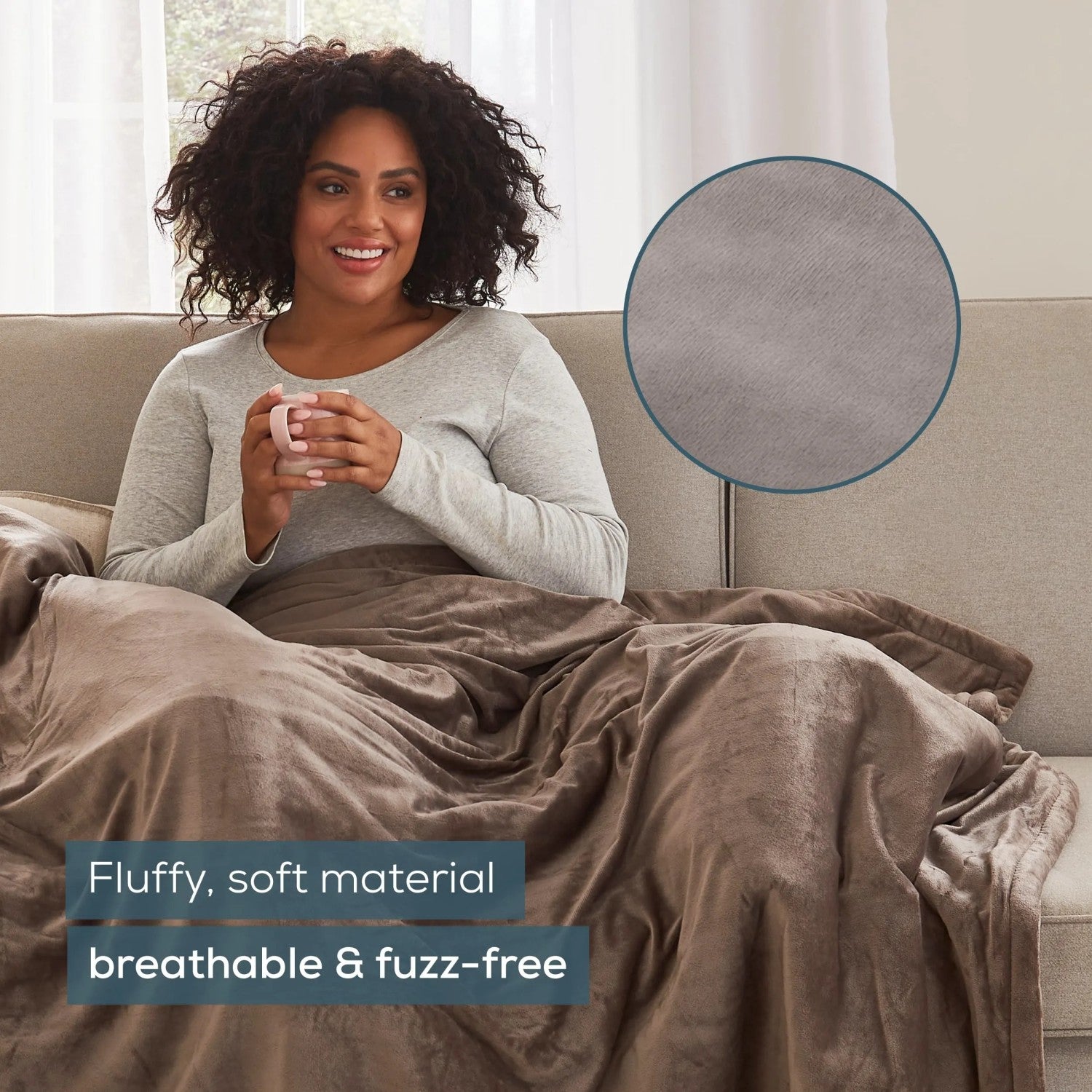 Beurer HD 75 Electric Blanket: Portable Heated Throw for Sofa, Bed or Study | 180x130cm | Taupe