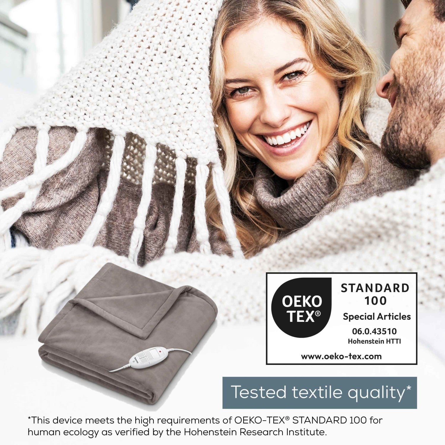 Beurer HD 75 Electric Blanket: Portable Heated Throw for Sofa, Bed or Study | 180x130cm | Taupe