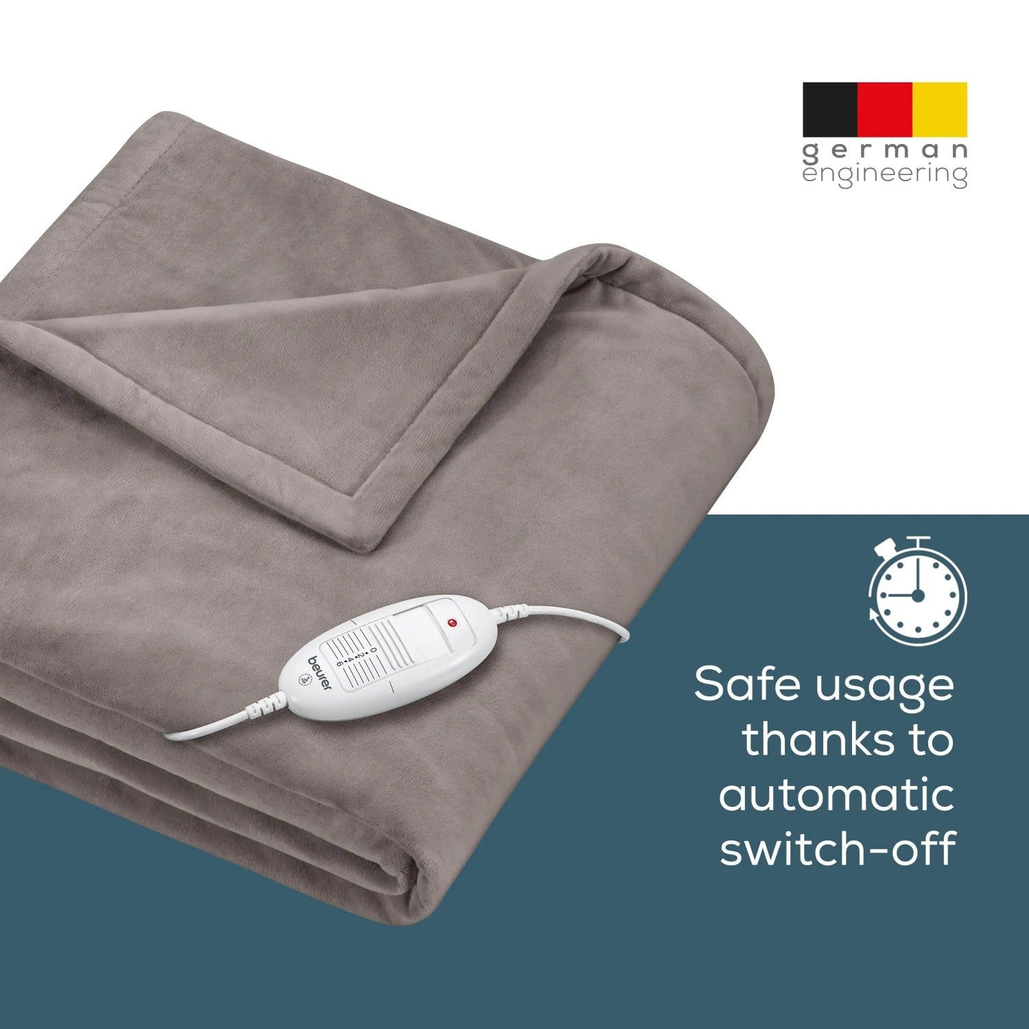 Beurer HD 75 Electric Blanket: Portable Heated Throw for Sofa, Bed or Study | 180x130cm | Taupe
