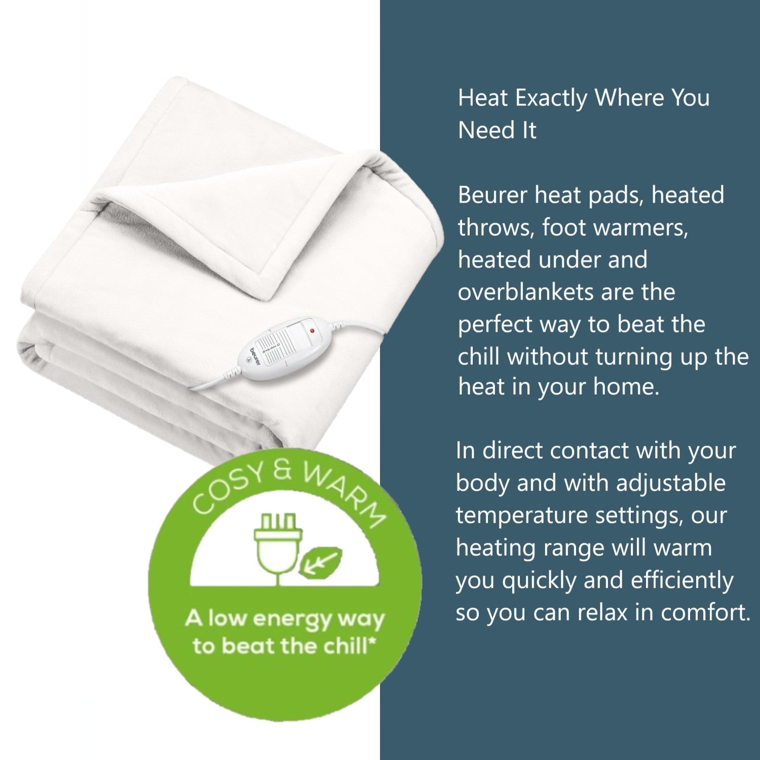 Beurer HD 75 Electric Blanket: Portable Heated Throw for Sofa, Bed or Study | 180x130cm | White