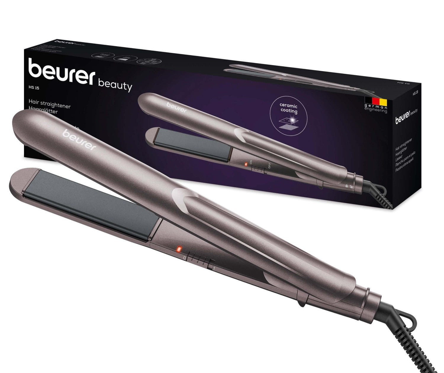 Beurer HS 15 Hair Straightener: Fast Heating | Ceramic Coating | Gentle on Hair | Straighten, Curl or Wave