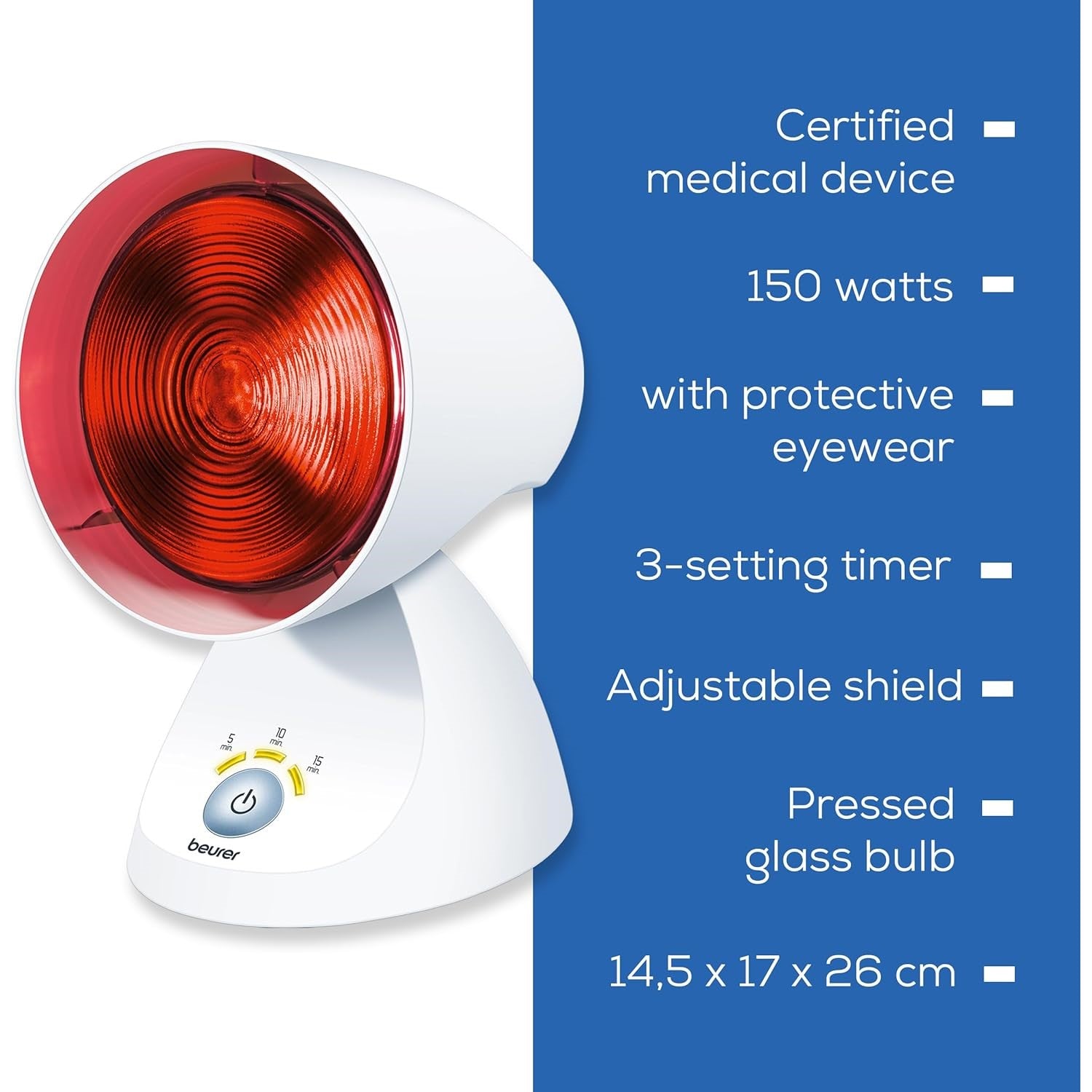 Beurer IL 35 Infrared Heat Lamp with Timer for Pain & Cold Relief, Muscle Strain