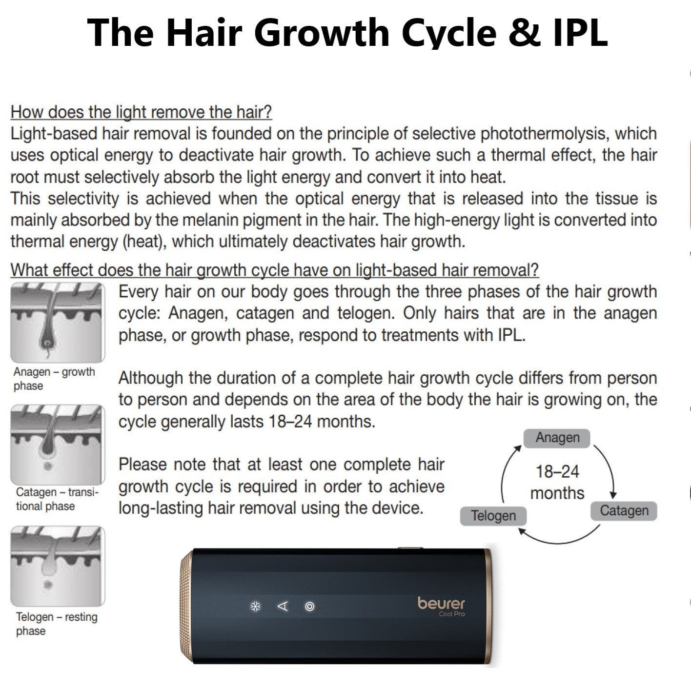 Beurer IPL 7800 Cool Pro: IPL Laser Technology Home Hair Removal Device With Cooling Function for Face & Body & MyIPL App