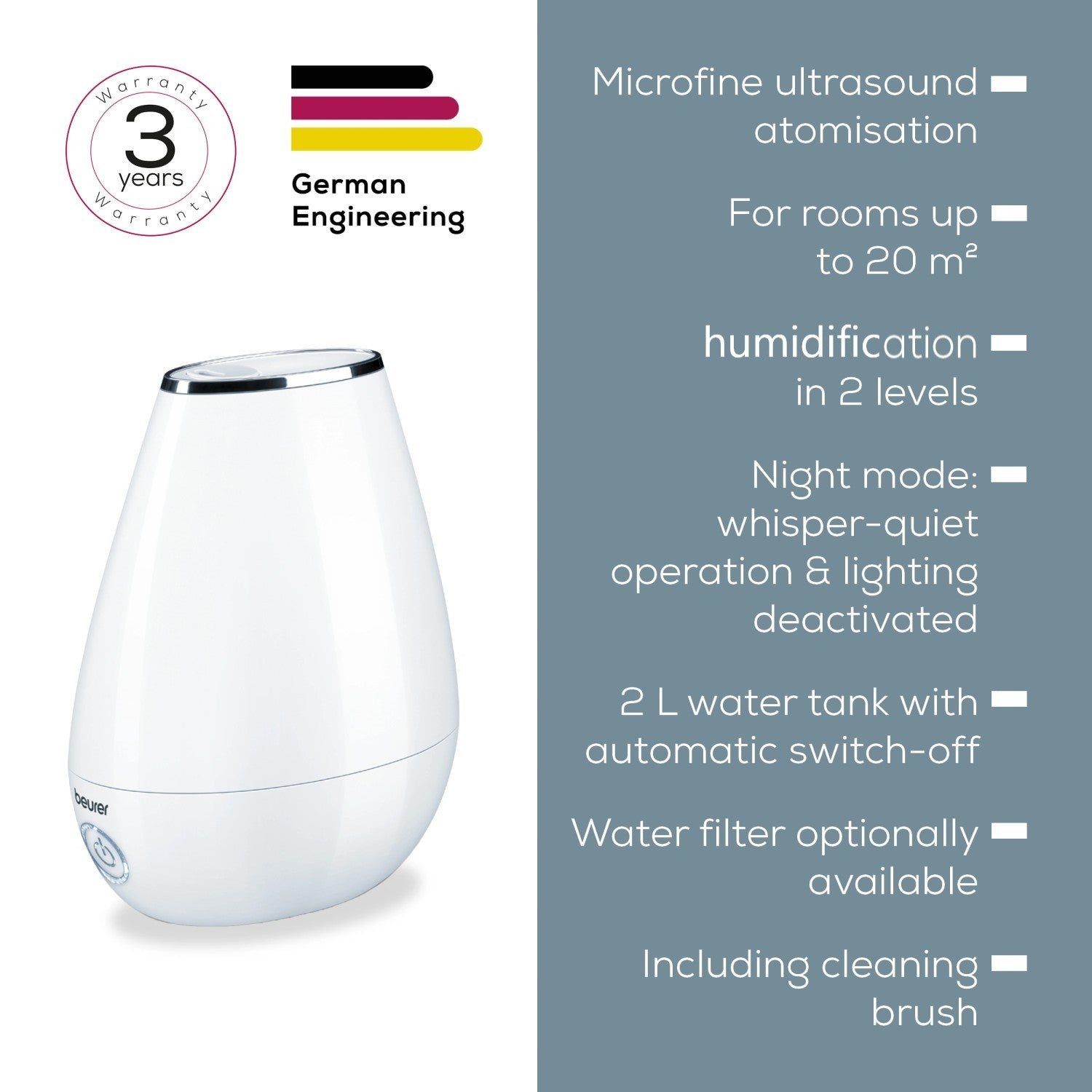 Beurer Germany LB 37 | 2-in-1 Air Humidifier & Aroma Diffuser for All Rooms Up To 20m² | White