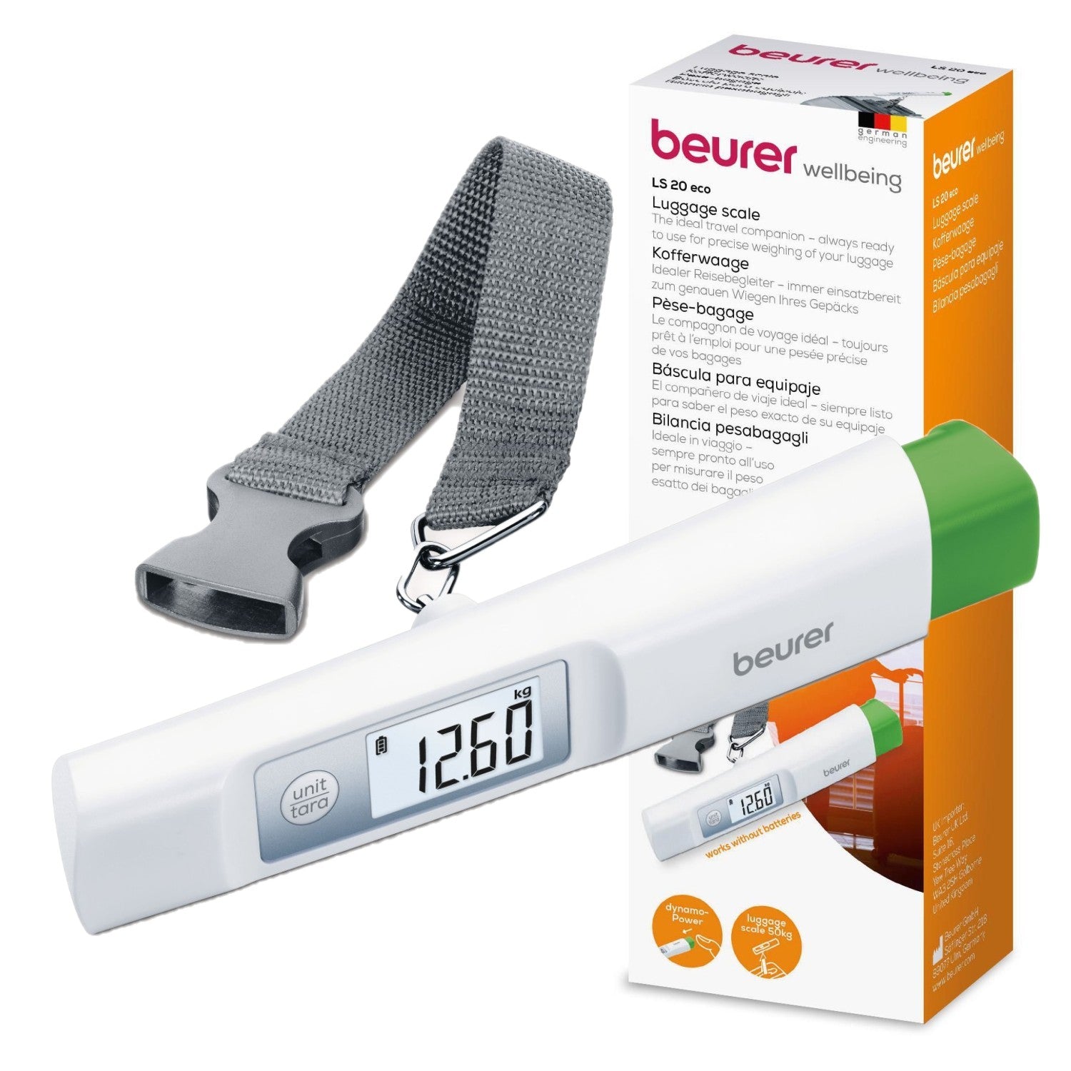 Beurer LS 20 ECO Luggage Scale | Small & Portable | Fits in Your Handbag | 50kg Capacity | 10g Precision | No Batteries Needed