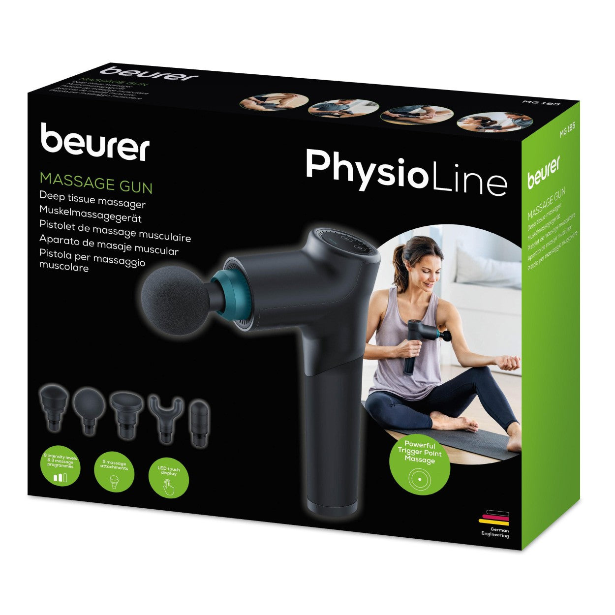 Beurer MG 185 Massage Gun - 9 Intensity levels, 3 Programs, 5 Attachments