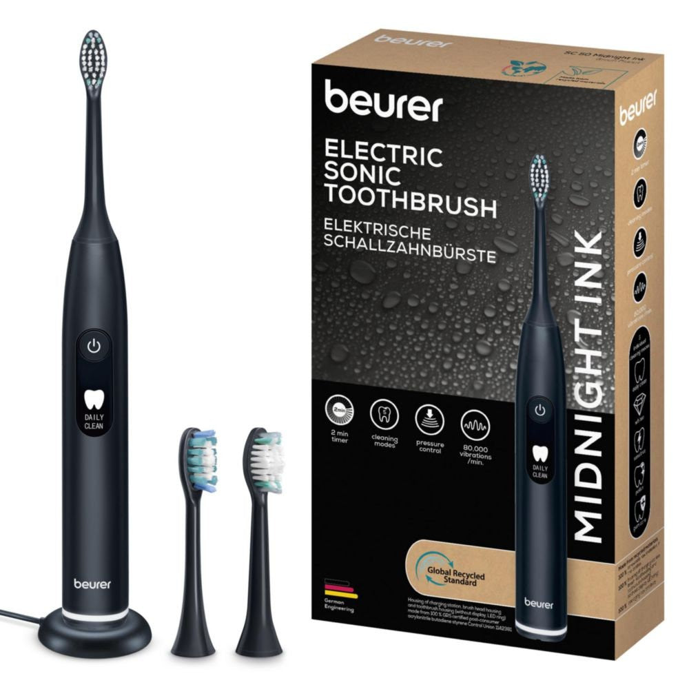 Beurer SC 50 Electric Toothbrush | Advanced Sonic Technology for Healthy Teeth & Gums | Eco-Friendly | Midnight Ink Black