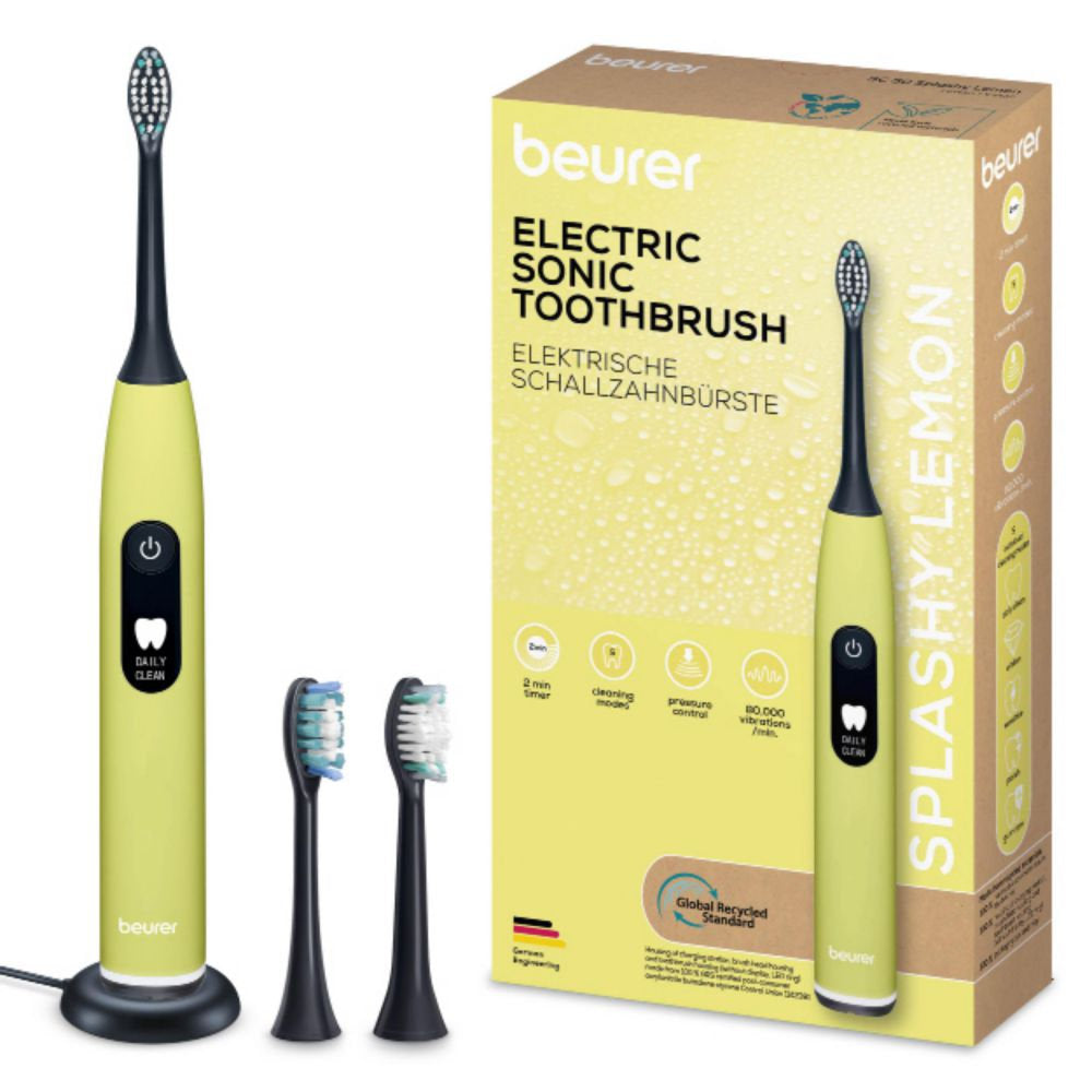 Beurer SC 50 Electric Toothbrush | Advanced Sonic Technology for Healthy Teeth & Gums | Eco-Friendly | Splashy Lemon Yellow
