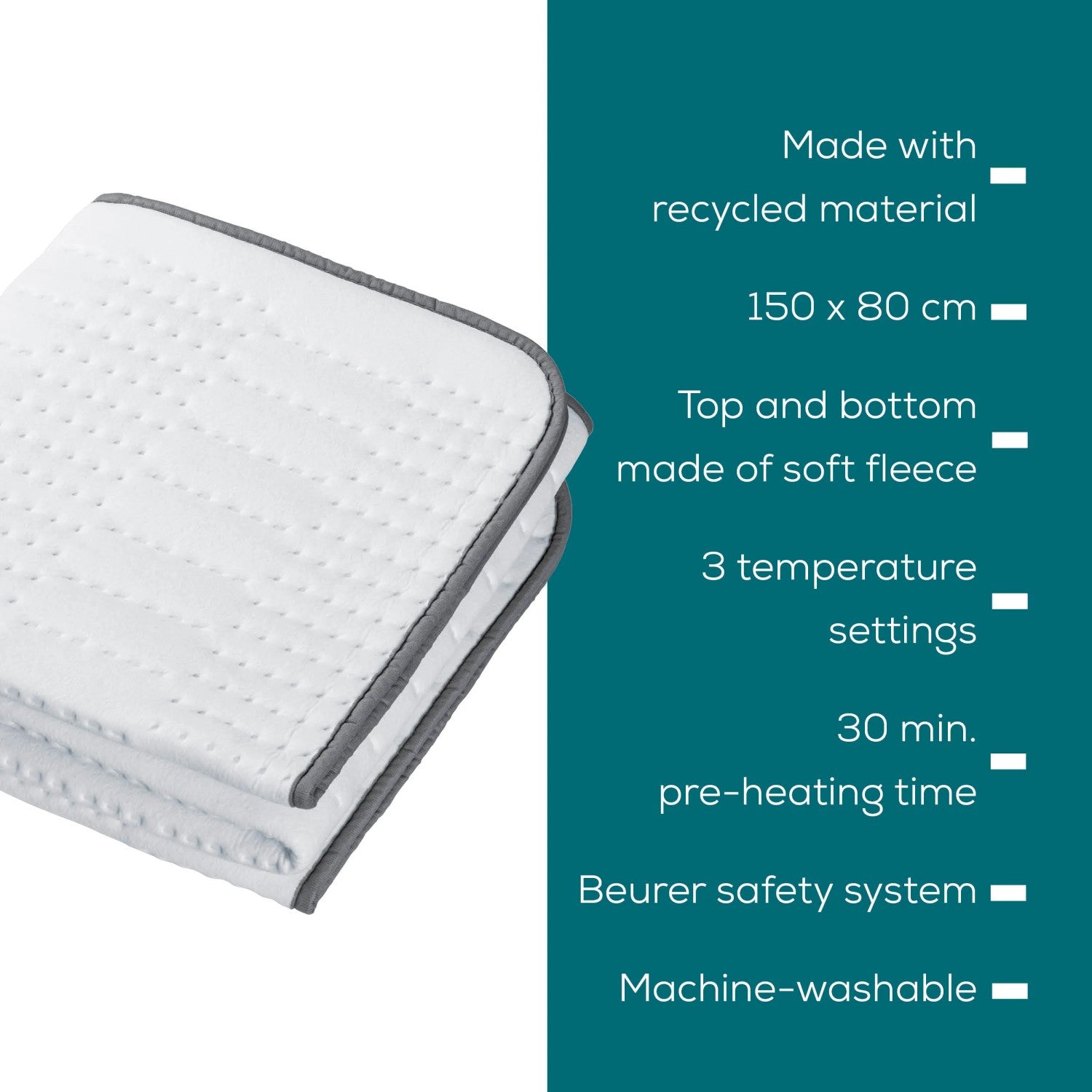 Beurer TS 24 Electric Under Blanket: Eco-Friendly Heated Blanket 150x80cm