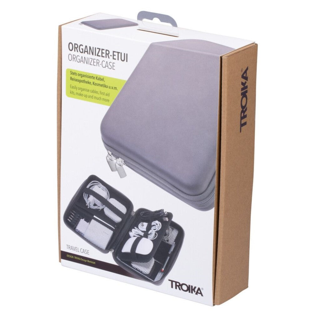TROIKA Organiser: Hard Travel Case for Electronics, Cosmetics, Meds: Grey