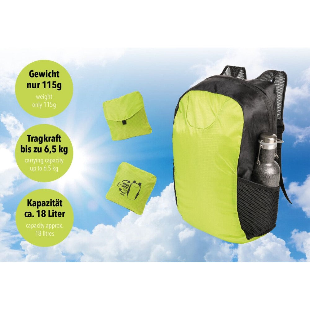 TROIKA Backpack - Foldable, Light, Water Repellent, 18L Capacity RUCKZACK - Bright Yellow / Green