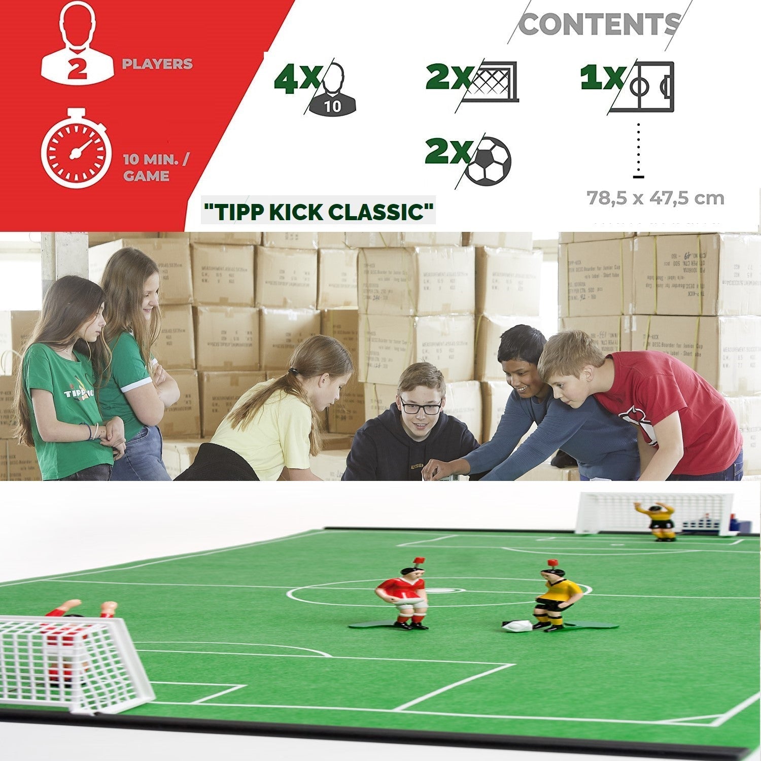 TIPP-KICK CLASSIC Soccer Game: Mini Players, Goals, Ball, Pitch 79x48cm