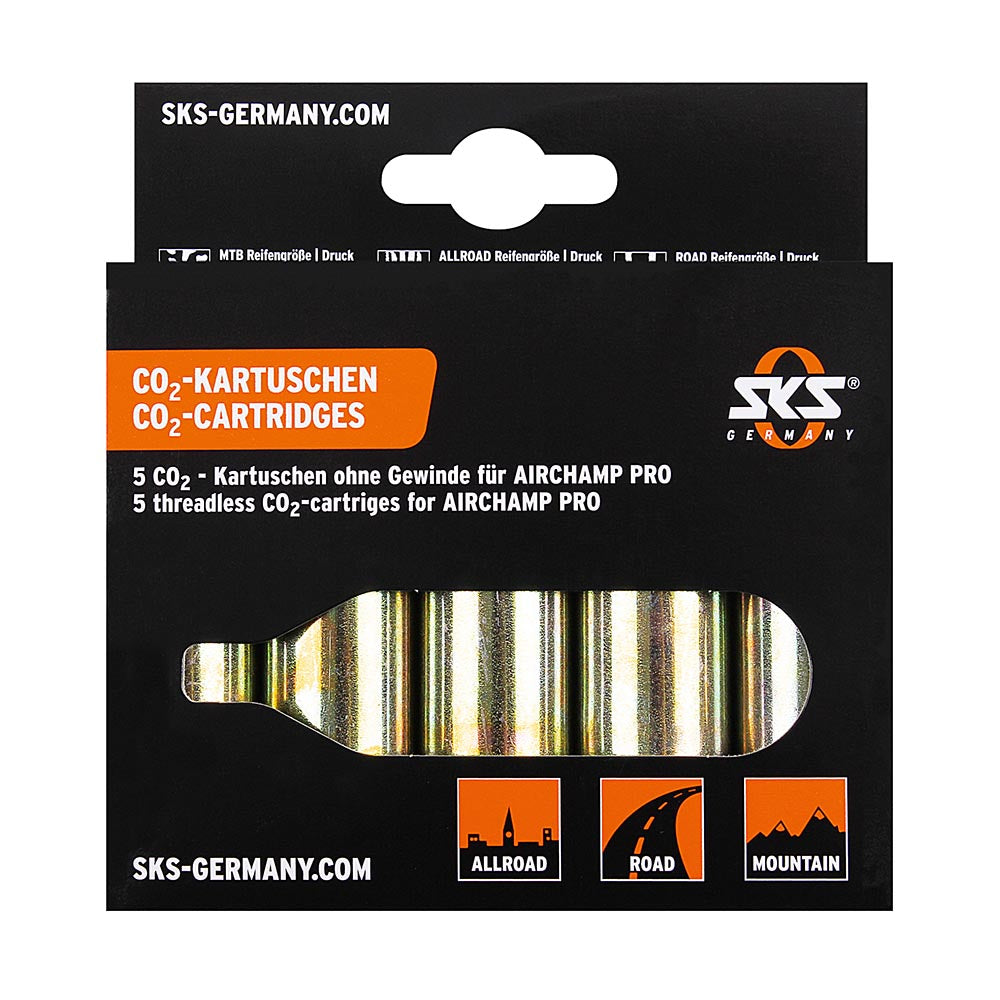 SKS CO2 CARTRIDGES NO THREAD 16 G x5 for use with AIRCHAMP Bicycle Pump