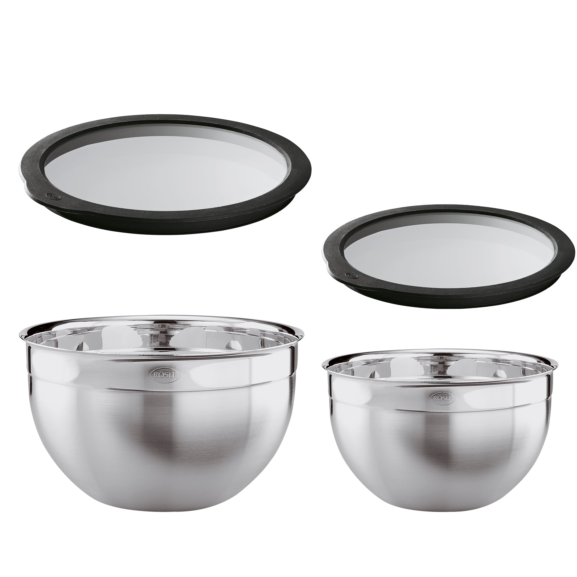 Roesle Bowl Set: Stainless Steel with Airtight Glass Lids (20 & 24cm) 2 Pcs