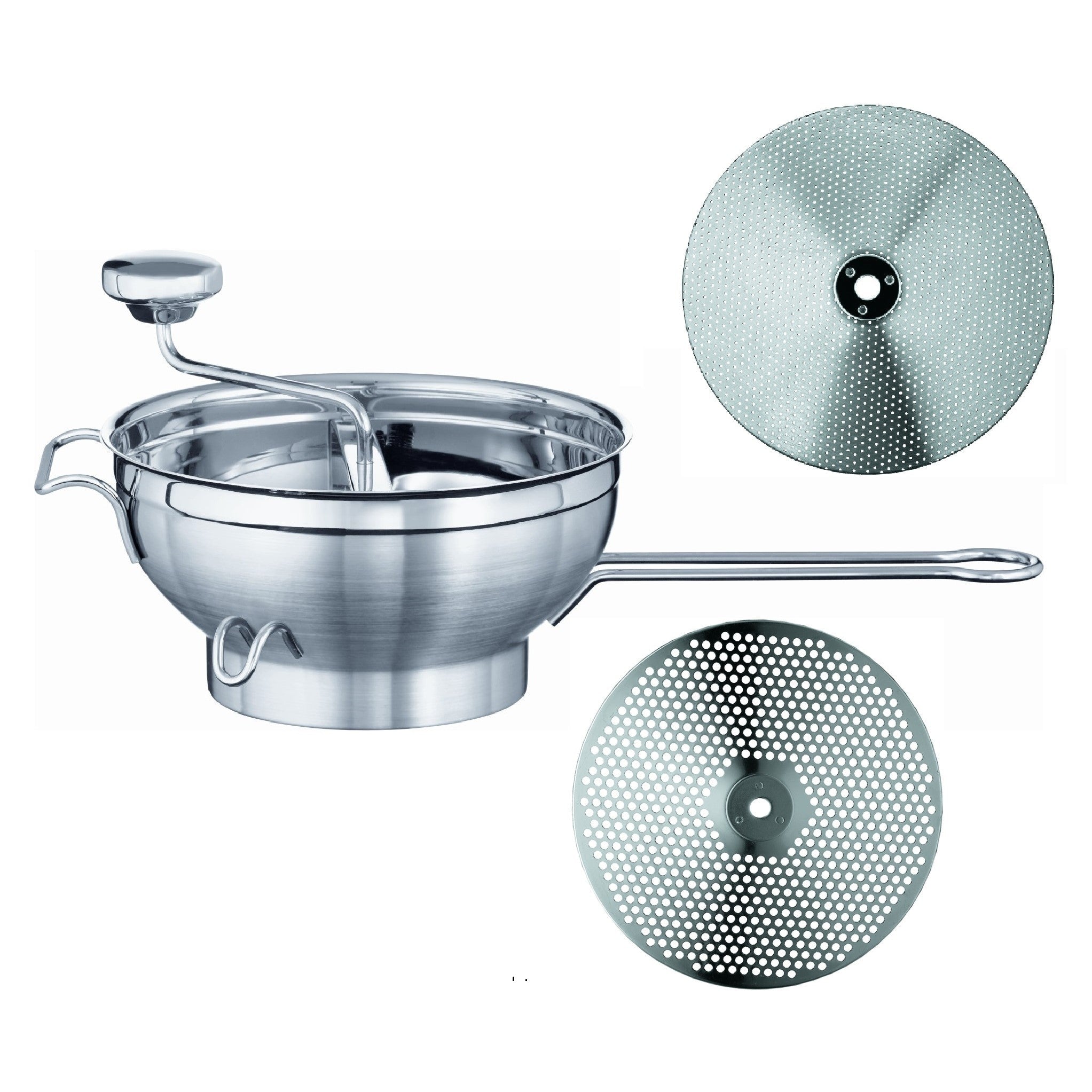 Roesle Food Mill: Passetout with Handle and 2 Sieve Sizes Stainless Steel