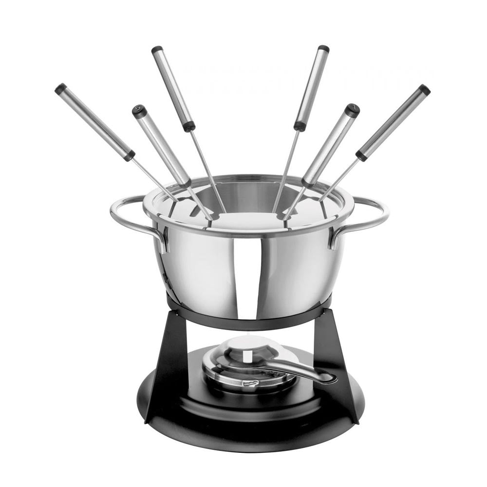 ROHE Fondue Set Pot, Base, Burner, 6 Forks, Splash Guard "Fenja" - 18cm (2.2L)