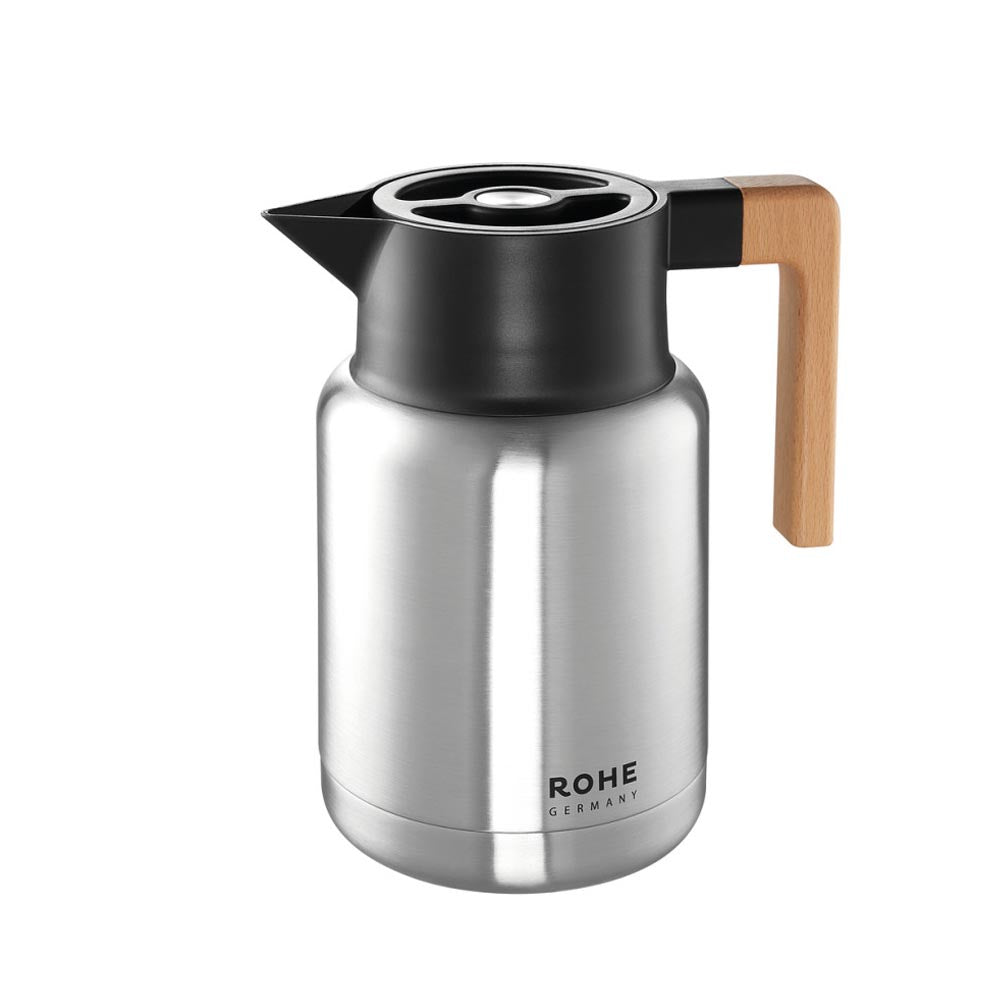 ROHE Thermos Vacuum Flask with Wood Handle "Isidor" 1.4L - Chrome