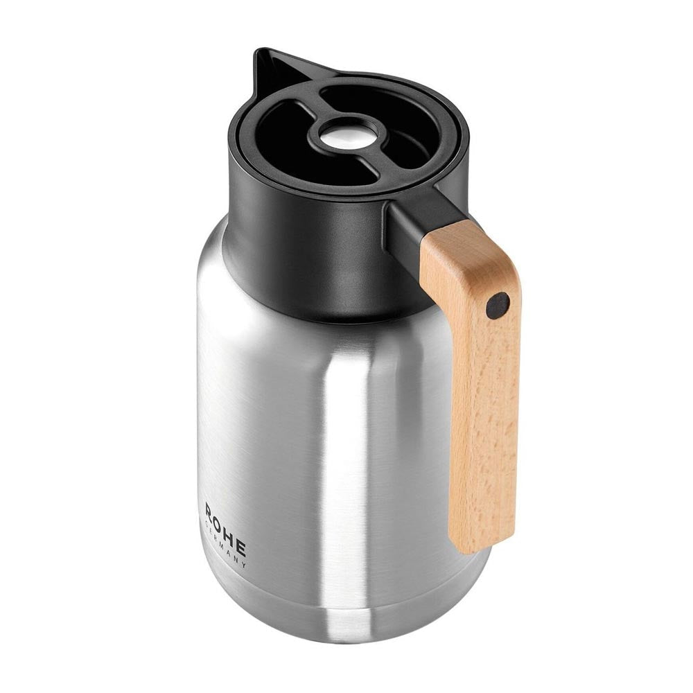ROHE Thermos Vacuum Flask with Wood Handle "Isidor" 1.4L - Chrome