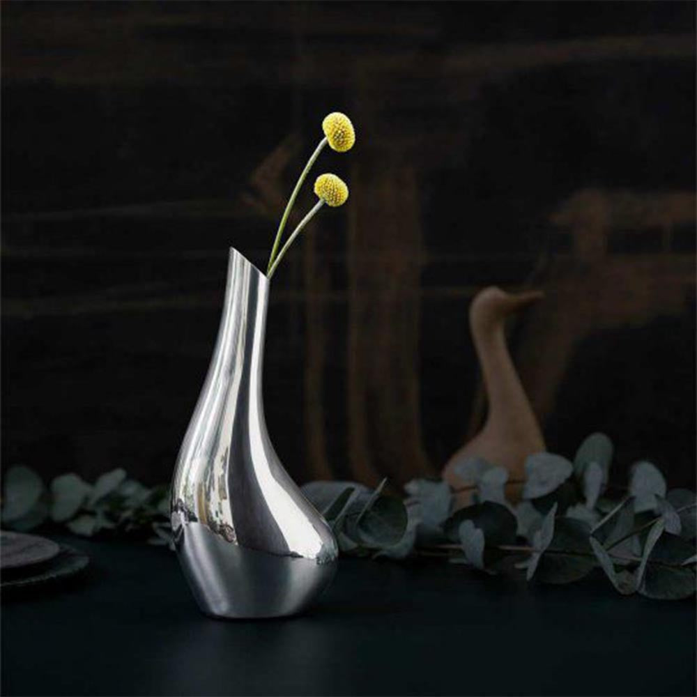 VAGNBYS Vase: Swan Solitaire Vase for a Single Stem: Silver Stainless Steel