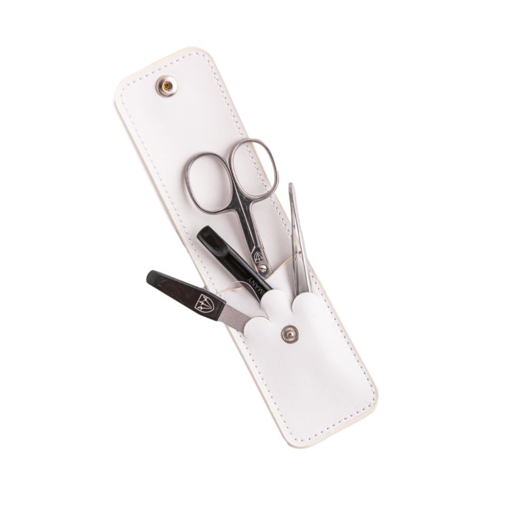 Kellermann 3 Swords Manicure Set Faux Leather White - 4 Piece