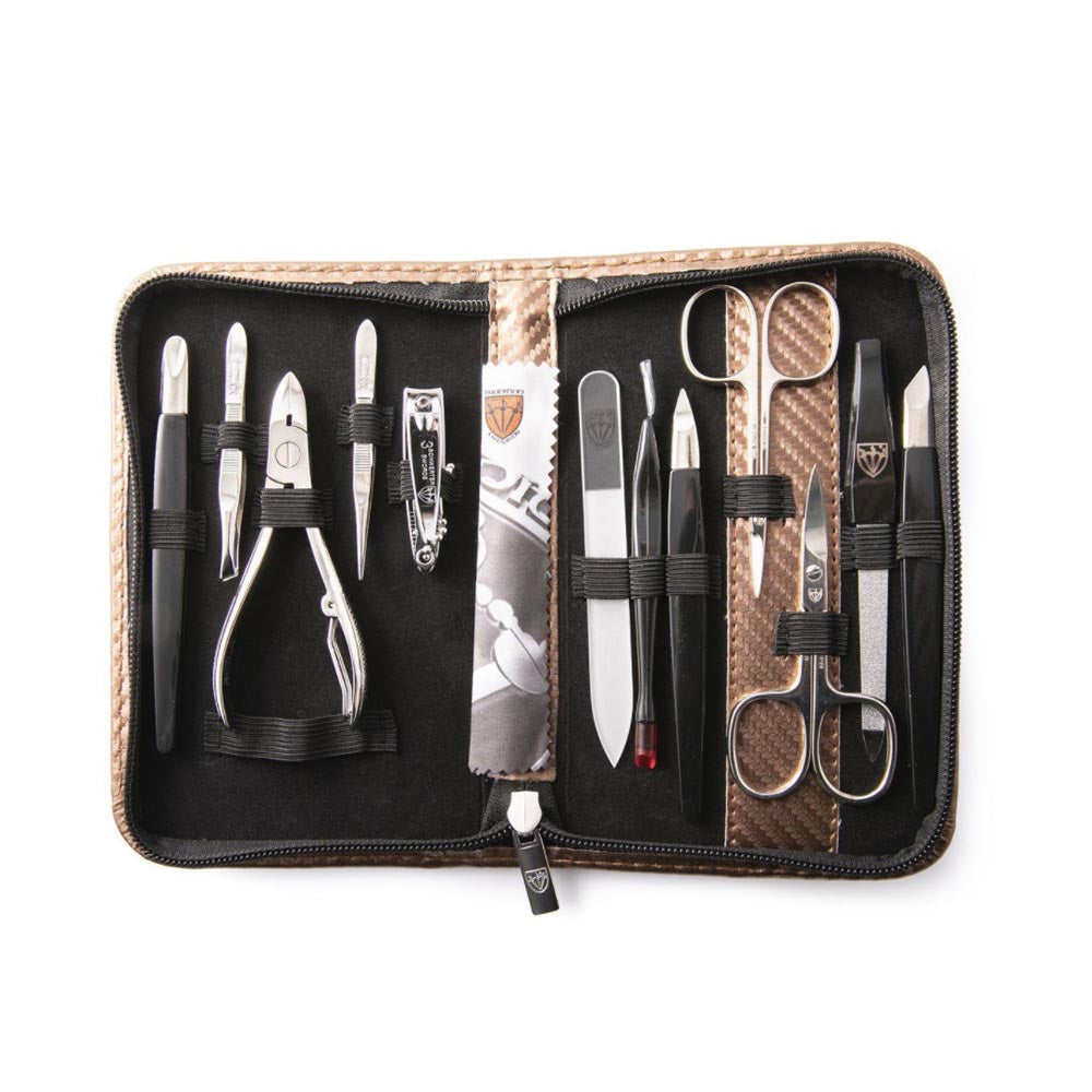 Kellermann Mani/Pedi Set Extra-Fine Steel in Carbon Copper Material Case 6205 F N - 12 Piece
